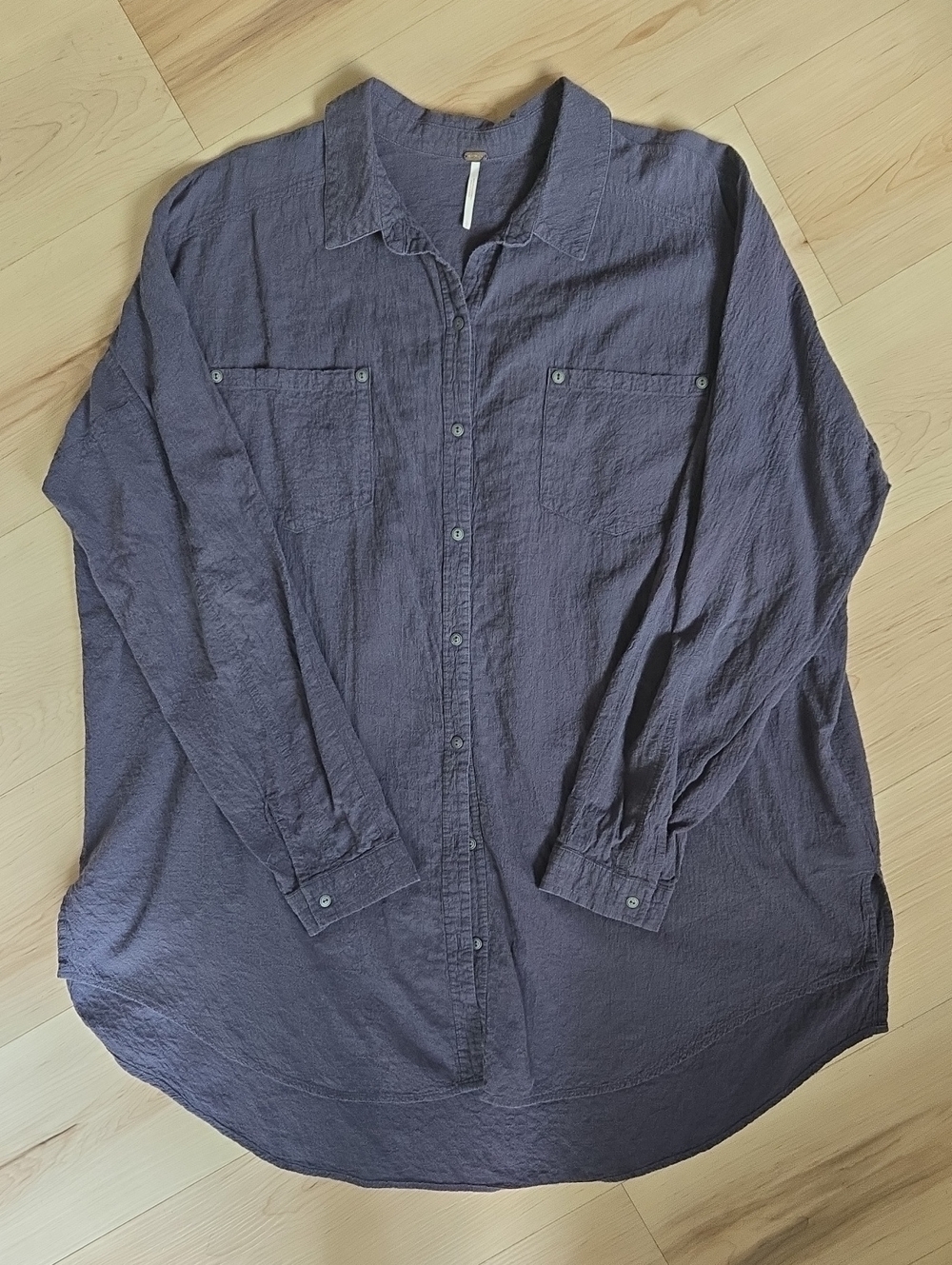 Free People Button Down, Blue/Grey, Size Large